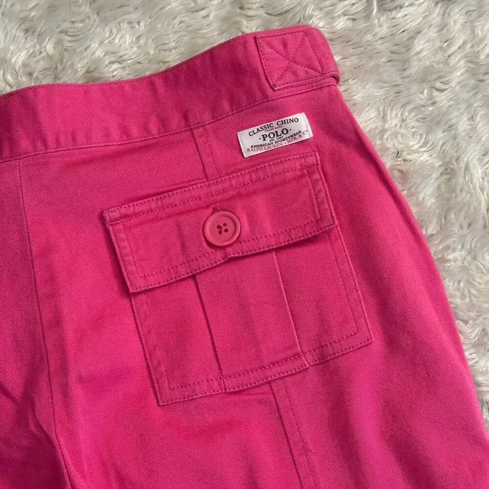 Vintage Y2K Girls 16 Ralph Lauren Pink Chino Bootcut Jeans Pants Cotton